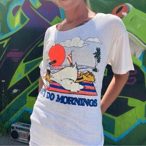 Vintage paper thin 1980s I Don’t Do Mornings epic graphic tee